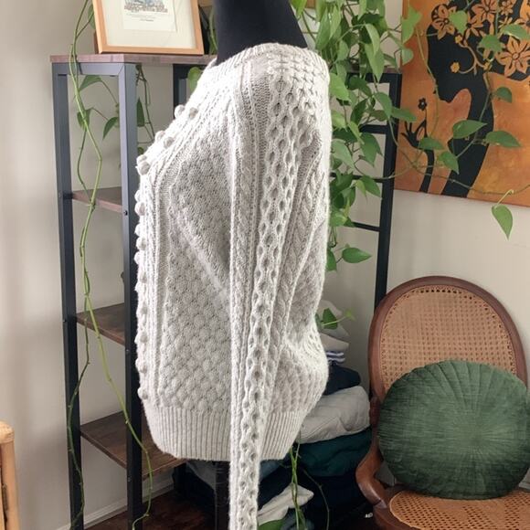 J Crew Gray Cable Pom Pom Knit Lambs Wool Blend Pullover Sweater - Picture 2 of 5